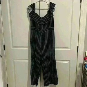 Madison Navy Striped Jumpsuit size L